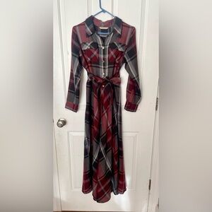 Soft Surroundings Long Sleeve Plaid Wool blend Maxi Dress